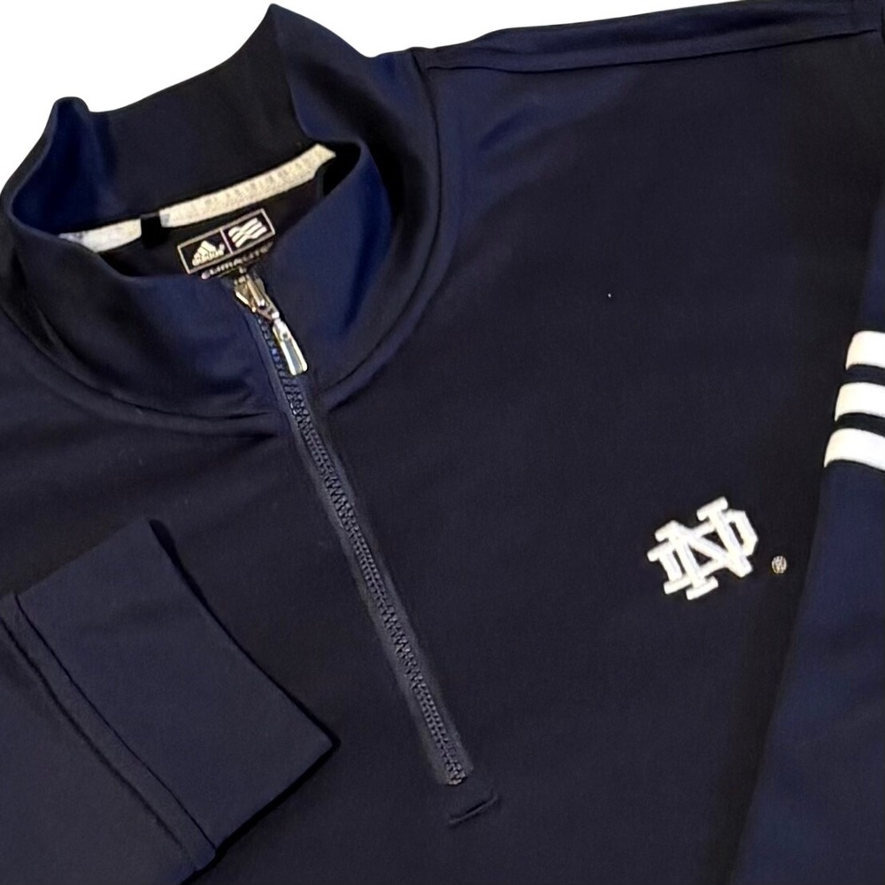 Notre Dame Adidas Quarter Zip Pullover Mens L Navy Fighting Irish Climalite Golf